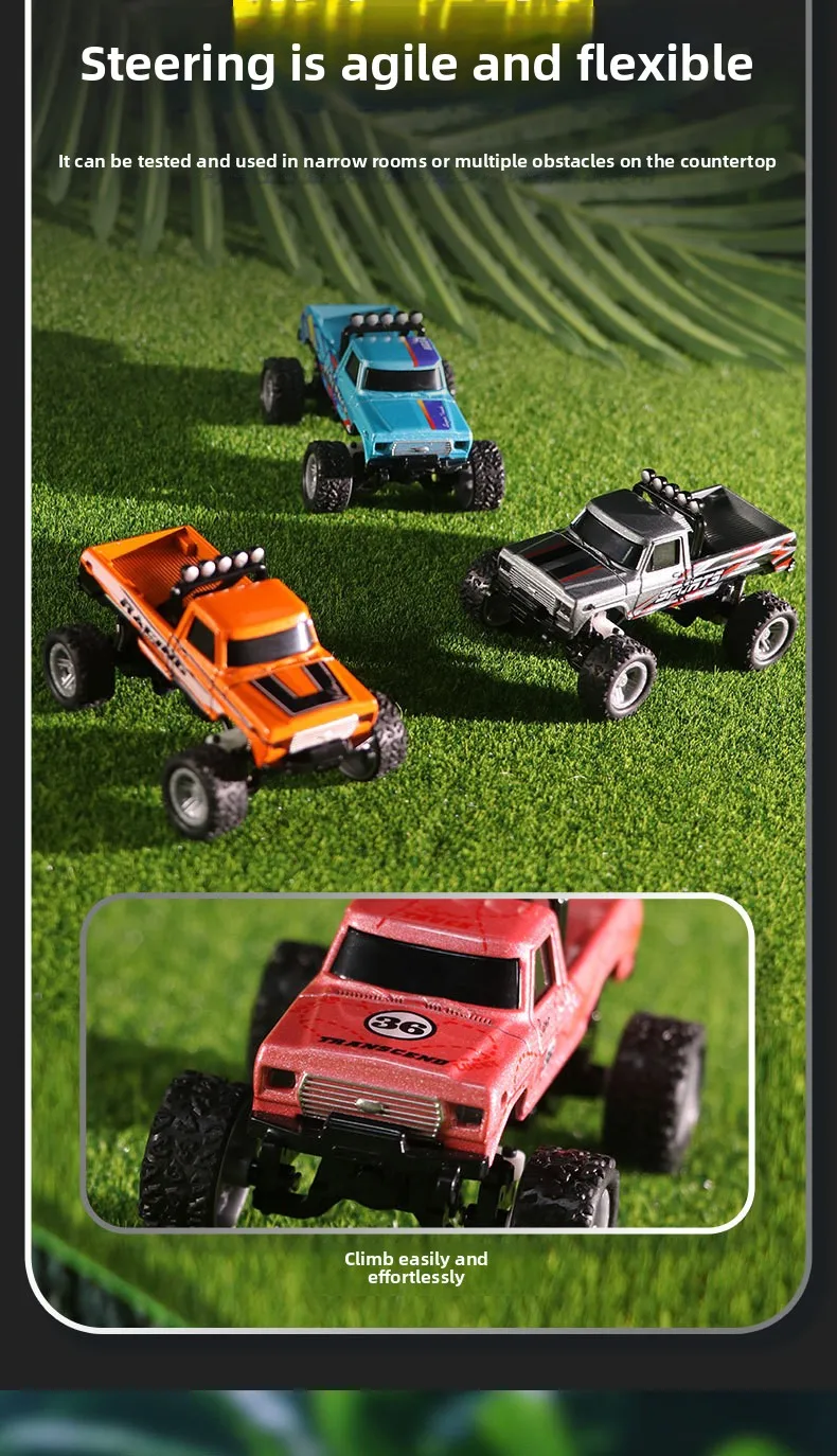 最新的1:64速迷你钢筋混凝土合金卡车酷光减震越野怪物儿童玩具，带遥控器