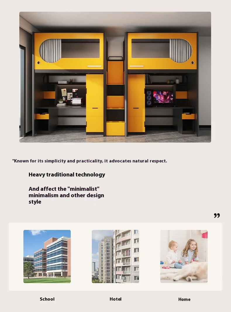 product modern iron panel bed school dormitory apartment loft bunk bed with desk-3