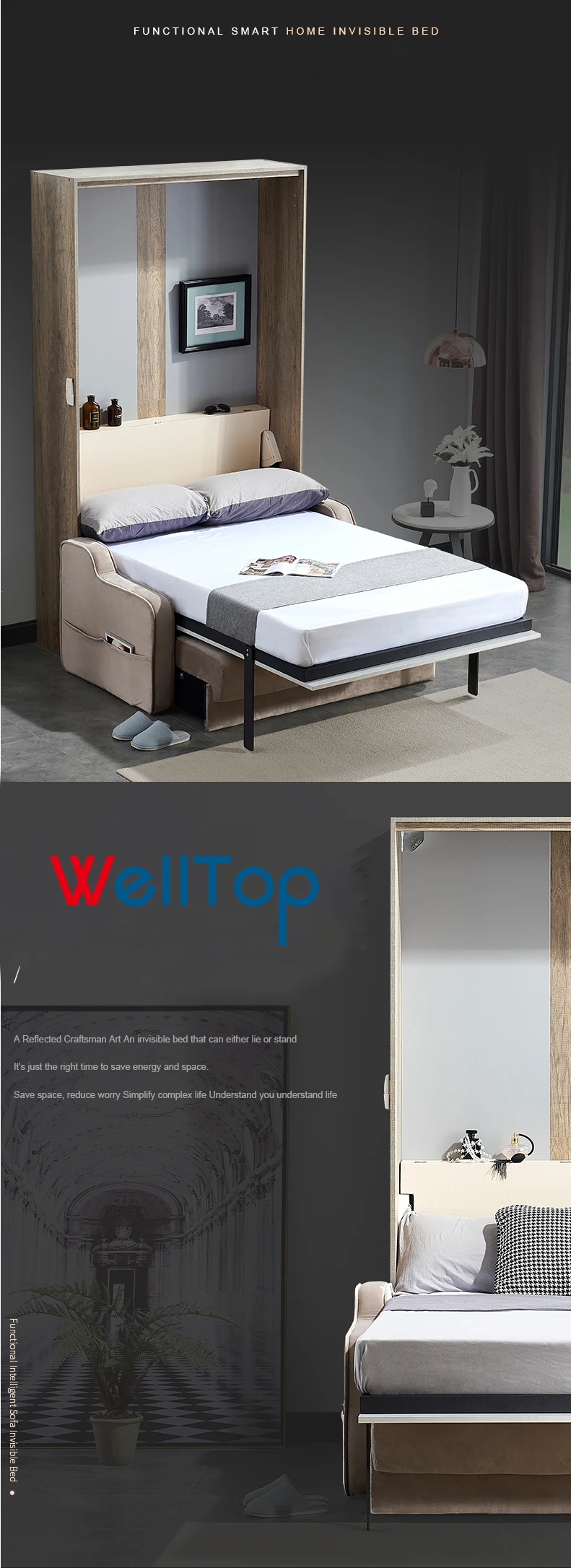 Wholesale Furniture Electric Wall Mounted Folding Hidden Bed And