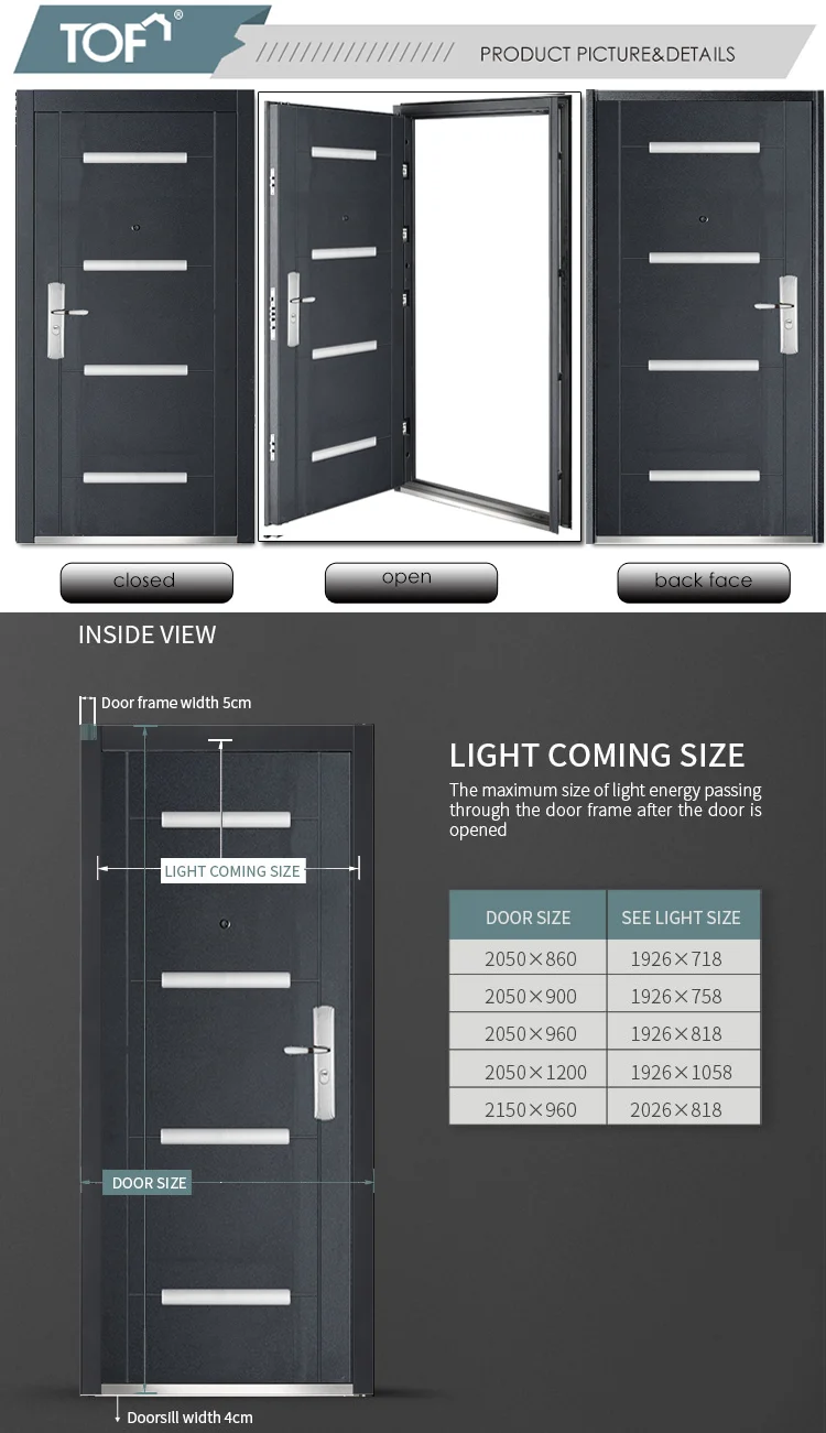 TOF 2021 Latest Design Cheap Price Luxury Style Hot Sale Exterior Security Steel Metal Door