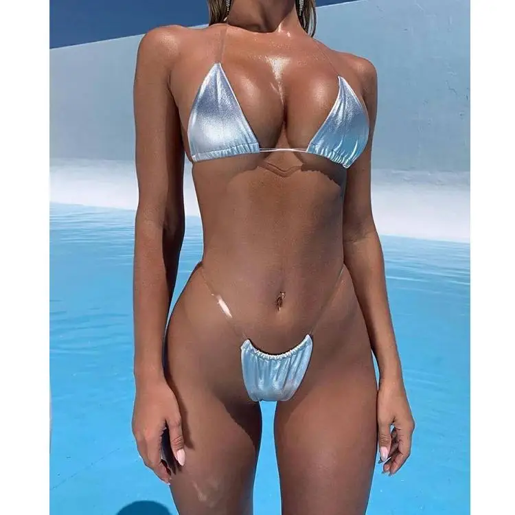 2019 Custom Clothing Silver Metallic Sexy Thong Swimwear Pool Clothing