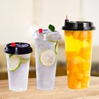 500ml 16オンスpp食品グレードクリアカスタマイズ使い捨てプラスチックカップドリンクミルクティーカップコーヒージュースカップ蓋付き