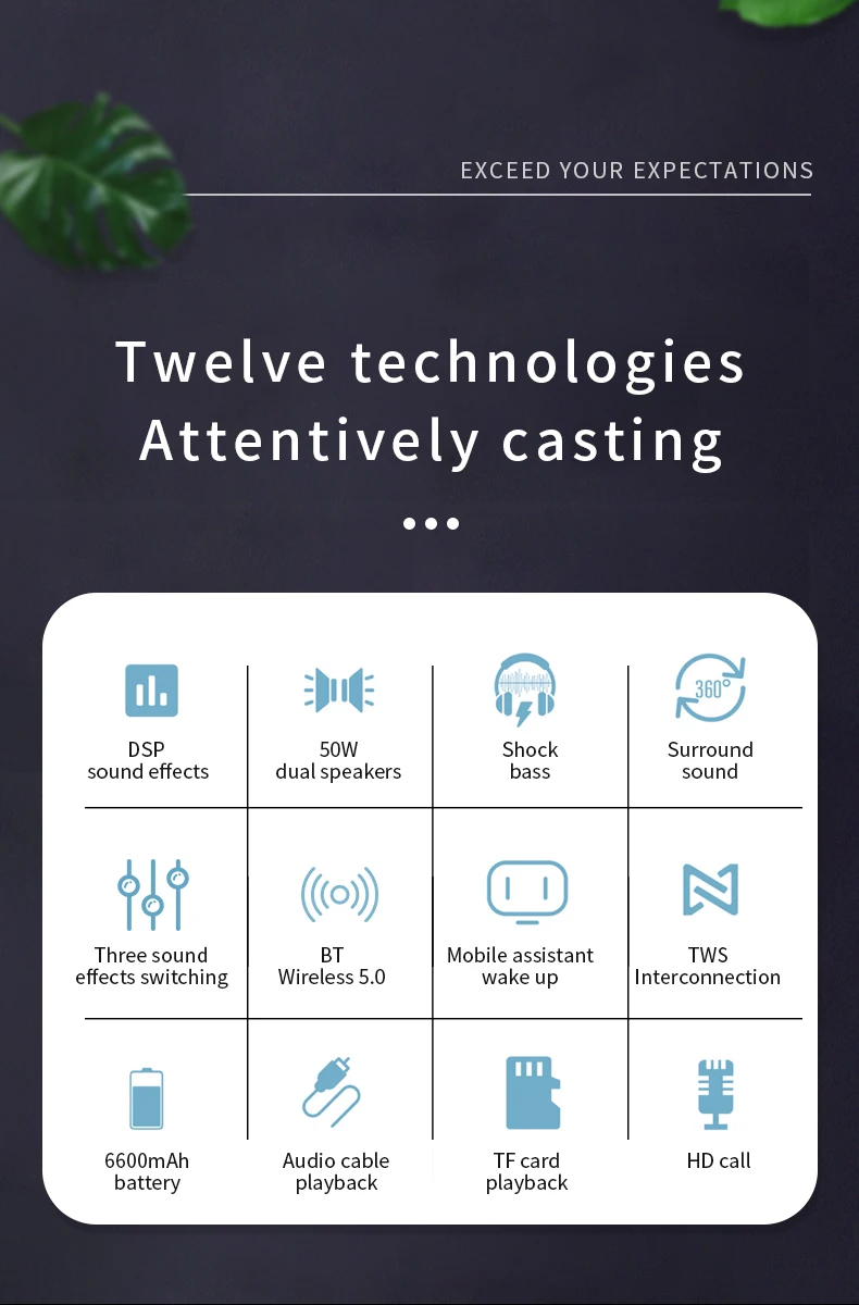 6600mAh subwoofer 50W Deep Bass Dual Speakers/Ai wireless speaker Support TF Card/Stereo DSP Smart Voice Wireless Speaker - ANKUX Tech Co., Ltd