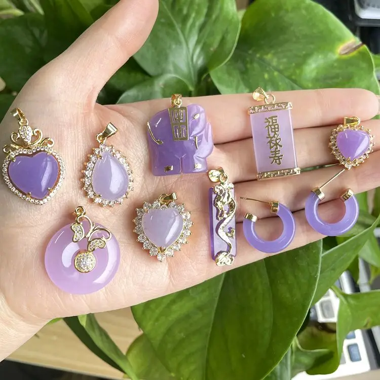 2024 new fashion guangzhou fashion jewelry fine anti tarnish mexican fine real natural stone lavender jade pendant necklace