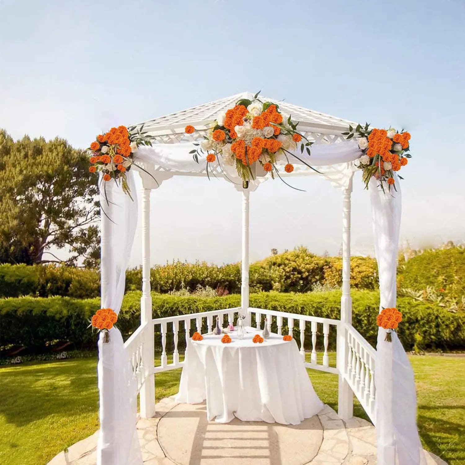 Artificial Silk Marigold Flowers Heads Bulk With Stems Bouquets For