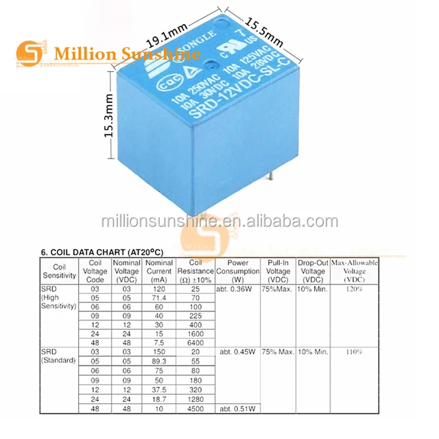 Relay SRD -3V 5V 6V 9V 12V 24V 48VDC -SL-C 10A 250VAC 5PIN SRD-03VDC-SL-C SRD-05VDC-SL-C SRD-12VDC-SL-C SRD-48VDC High Quality details