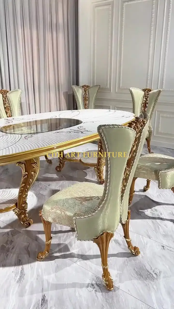 Custom Princess Style Furniture Italian Luxury Carved Dining Room Furniture  Dining Table Set Seater with pink Chair