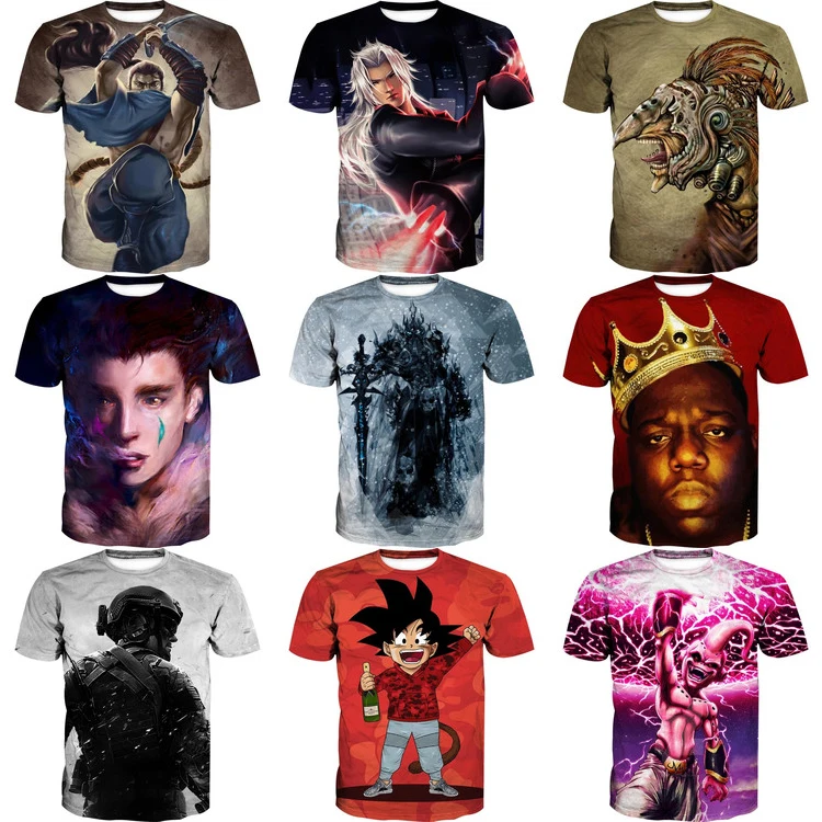 China Dropship Wholesale Camiseta Con 3D Anime Print Polyester Sublimation T-shirt Custom
