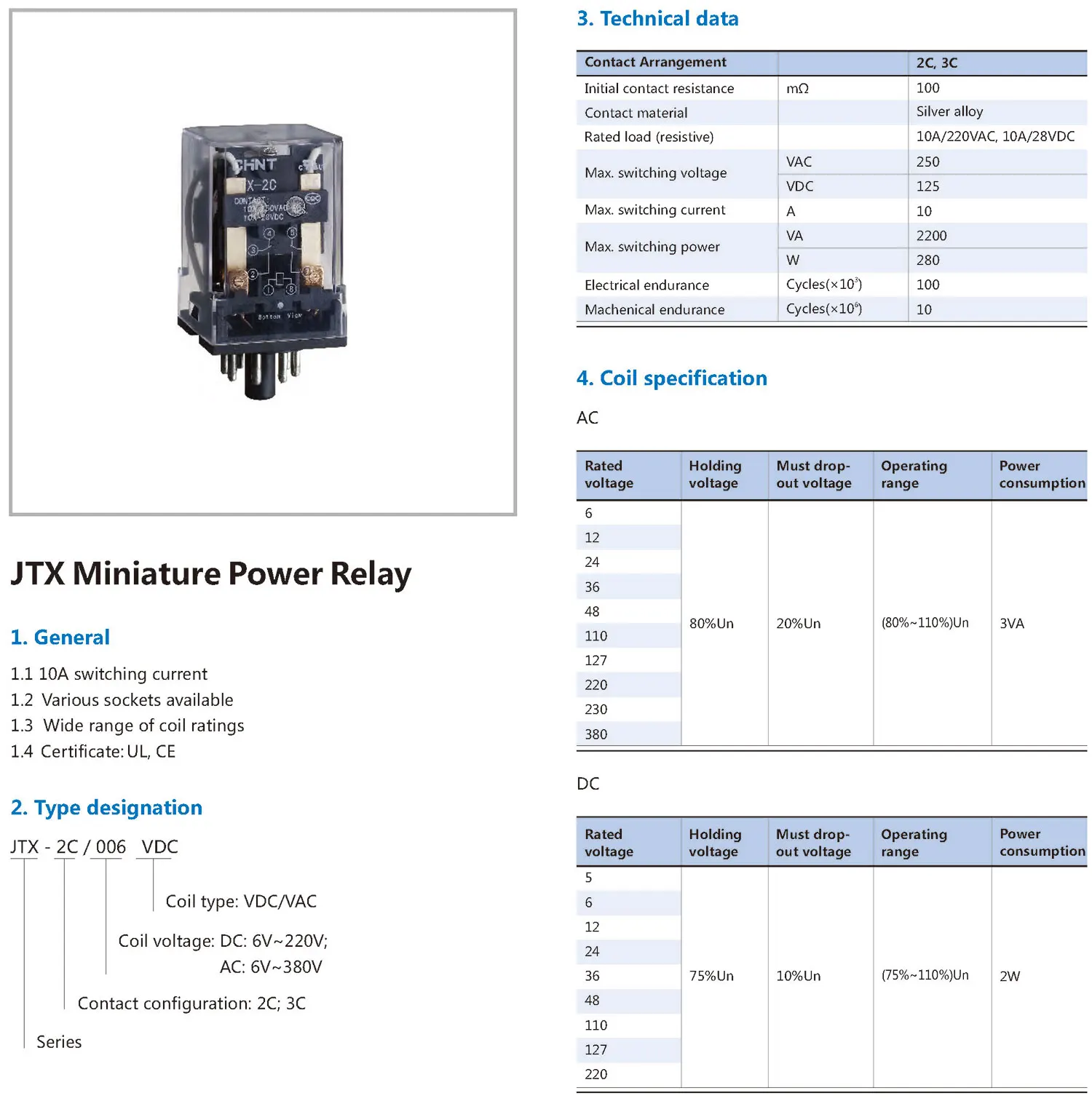 Chint original JTX JTX-2C JTX-3C 10A AC DC Miniature Power Relay