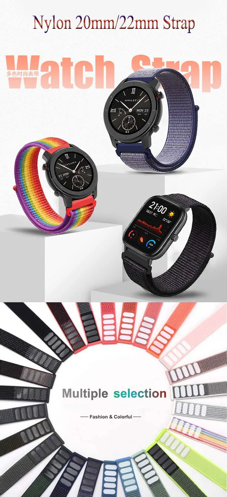 Boorui Amazfit Gts Band Nylon Colorful Strap For Amazfit Gtr 47mm Replacement For Xiaomi Huami Amazfit Bip Lite Bands mm 22mm Buy For Amazfit Band Strap For Amazfit Gtr 47mm For Amazfit Gts