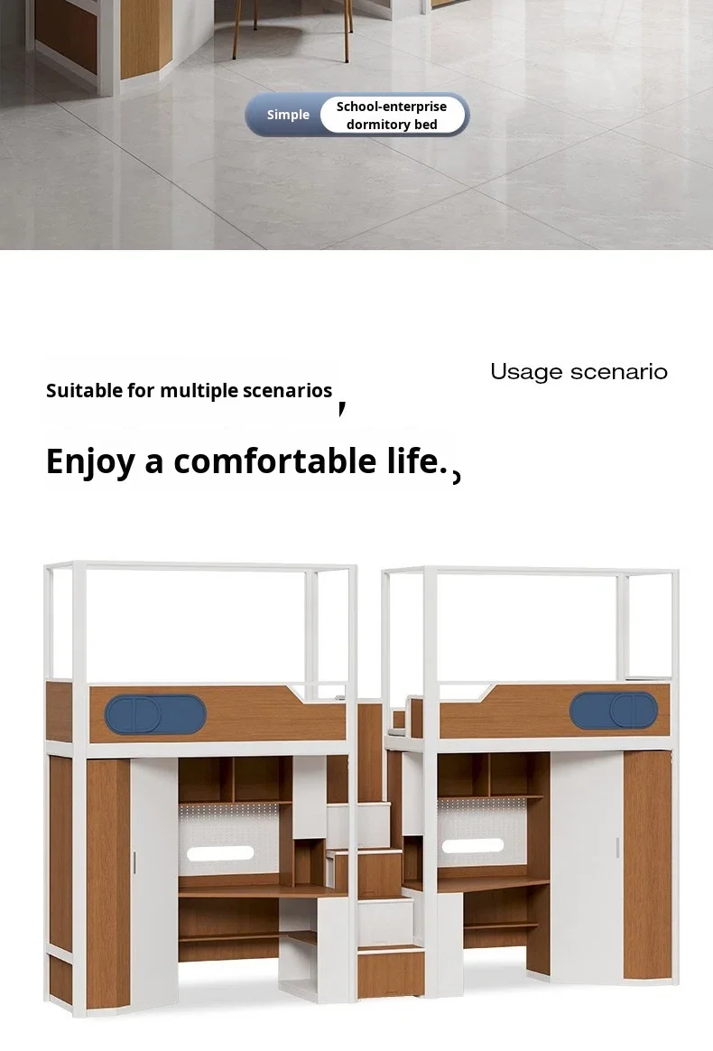 product custom free 3d design service iron upper bed and lower desk apartment dormitory metal frame bunk bed for students school-5