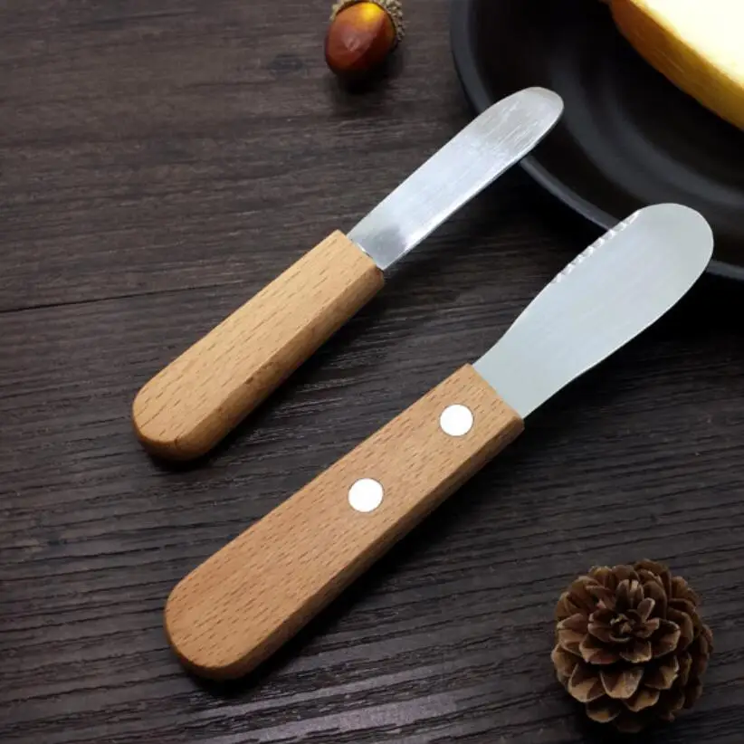 Natural Wooden Handle Mini Stainless Steel Sandwich Spreader Slicer