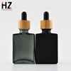 wholesale bamboo wood cap rectangle 10ml 30ml 50ml amber glass perfume bottle for essential oil