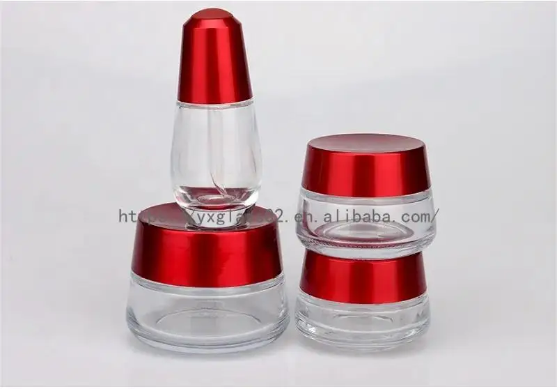 Custom cream glass jar Body scrub container skincare cosmetic packaging glass container with red lid 15g30g50g80g factory