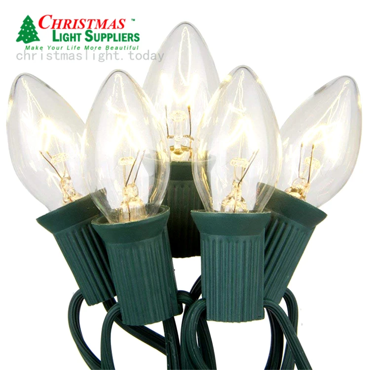 25ft 25bulbs C7 Clear Glass Bulbs Warm White Incandescent  Indoor Outdoor Christmas party String Light