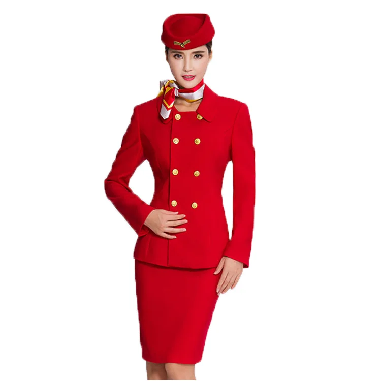 Custom Best Quality Cabin Crew Uniform Red Flight Attendant Uniform