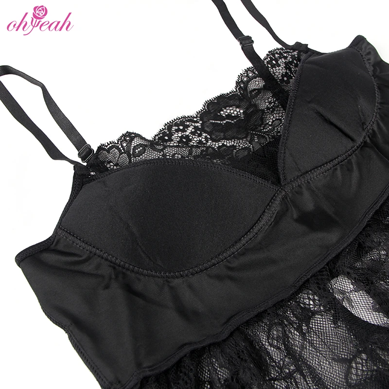 Plus Size Bridal Black Lace Fancy Transparent Sexy Nighty For Ladies ...