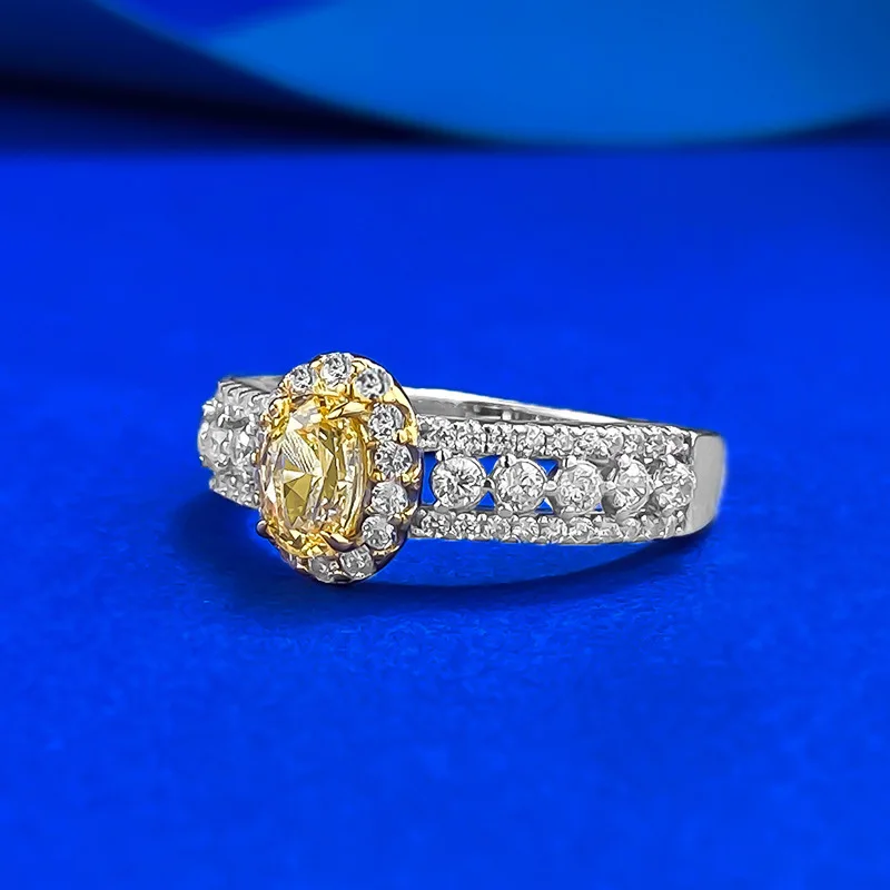 S925 Silver High Lab Diamond 4*6 Pigeon Egg Ring Pink Diamond Yellow Diamond Fine Rings