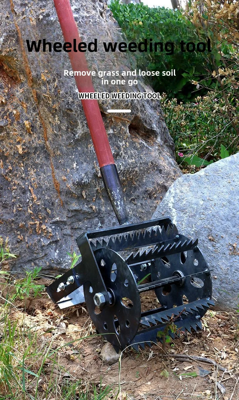 Upgraded Thickened Widened Wheel-Type Hoe Hand Push Artifact with Quenched Manganese Steel Serrated Soil Loosening Tool