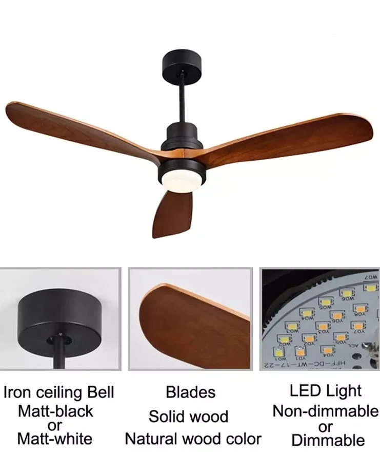 Modern Ceiling Indoor Fan Decorative Smart Remote Control Luxury Wooden