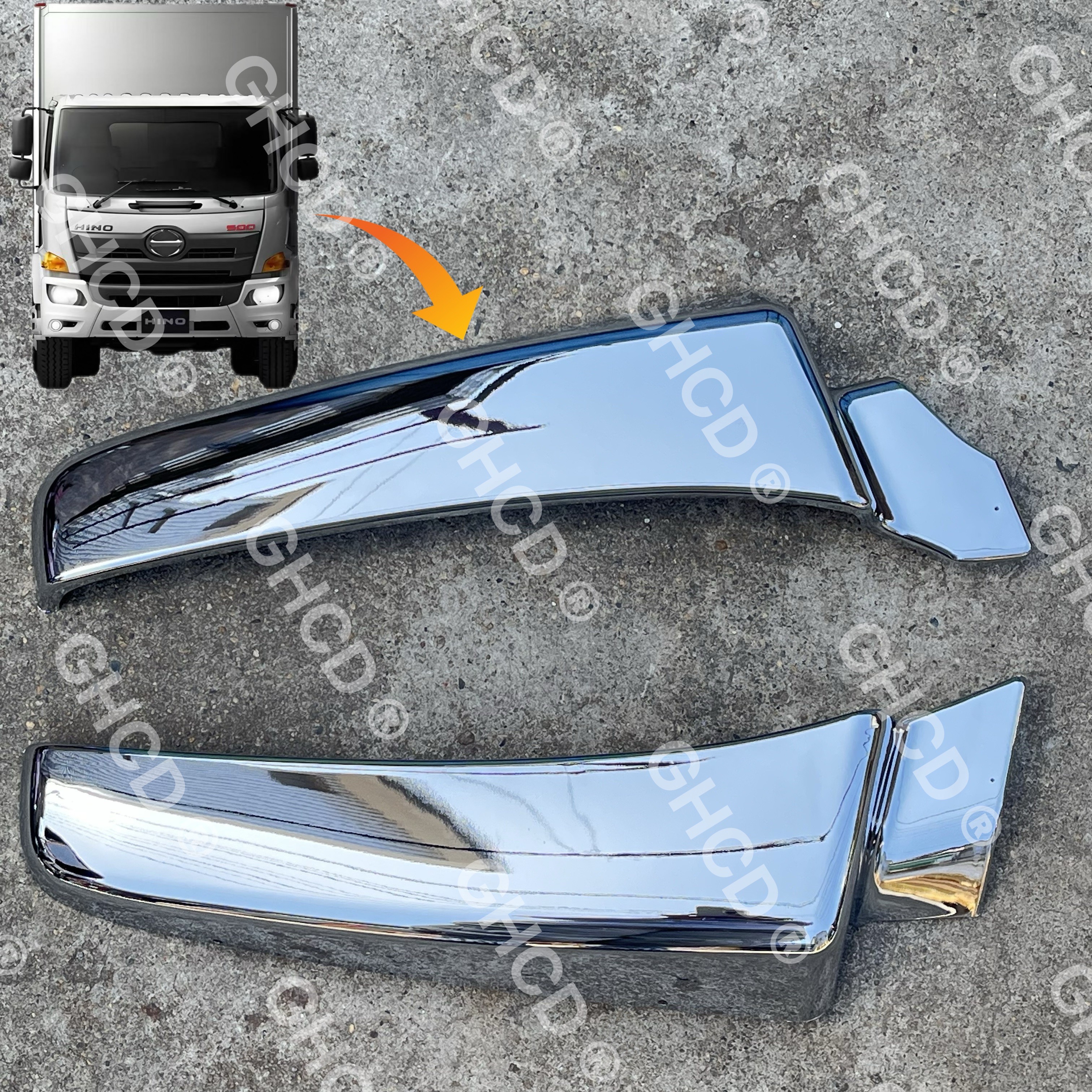GHCD HOT PRODUCT/HIGH QUALITY CHROME-PLATED MUDGUARD GARNISH for JAPANESE TRUCK HINO 500/MITSUBISHI/ISUZU/NISSAN details