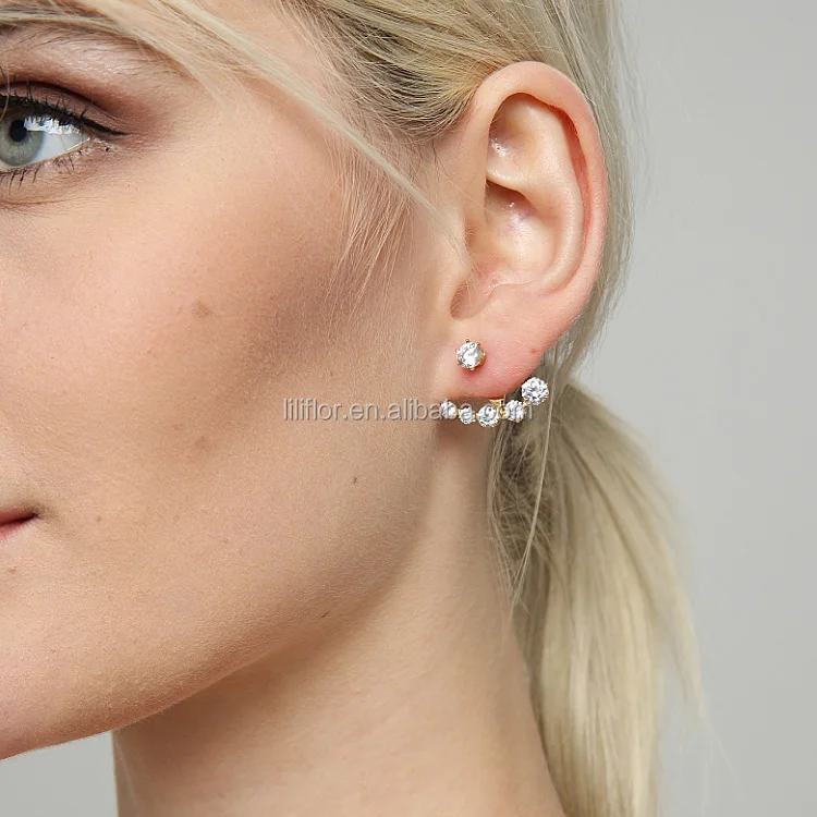 Fashion Jewelry Crystal Gold Color Earrings Zirconia Stone Stud Earring Stainless Steel Earing for Women Wholesale E5208