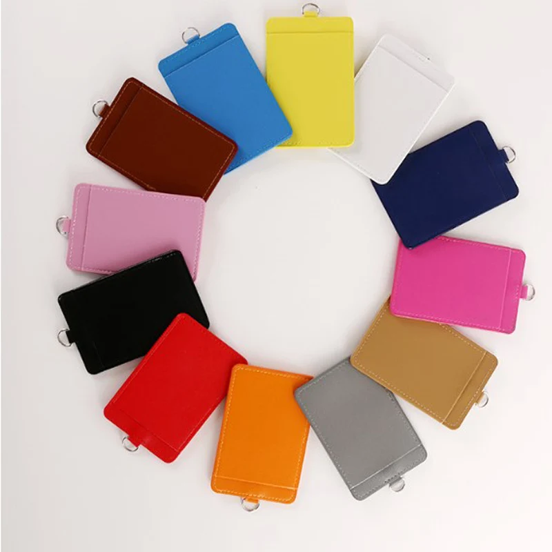 Vertical Faux Leather Pu Id Badge Card Holder With 2 Pockets,Ddouble