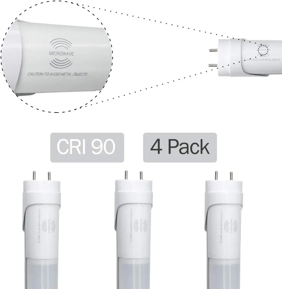 4 Pack T8 LED Tube Light 4Ft with Microwave Radar Motion Sensor Frosted Milky Cover CRI90 18W T8 Microwave Smart Led Tube