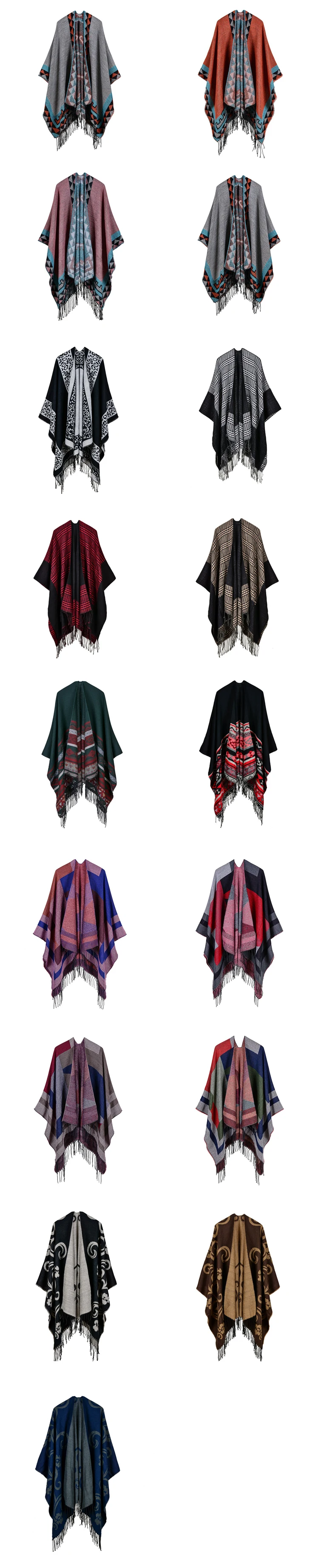 Fashion Long Poncho Cape Women Cardigan Fringe Cashmere Shawl Winter Jacquard Wrap Warm Pashmina Shawls For Ladies 