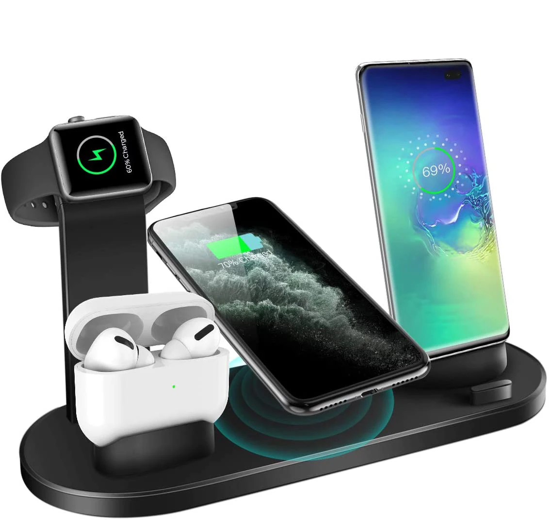 

4 in 1 wireless charger Carregador sem fio 4 em 1 Chargeur sans fil 4 en 14 in 1 kabelloses Ladegerat Pengisi daya nirkabel 4 in