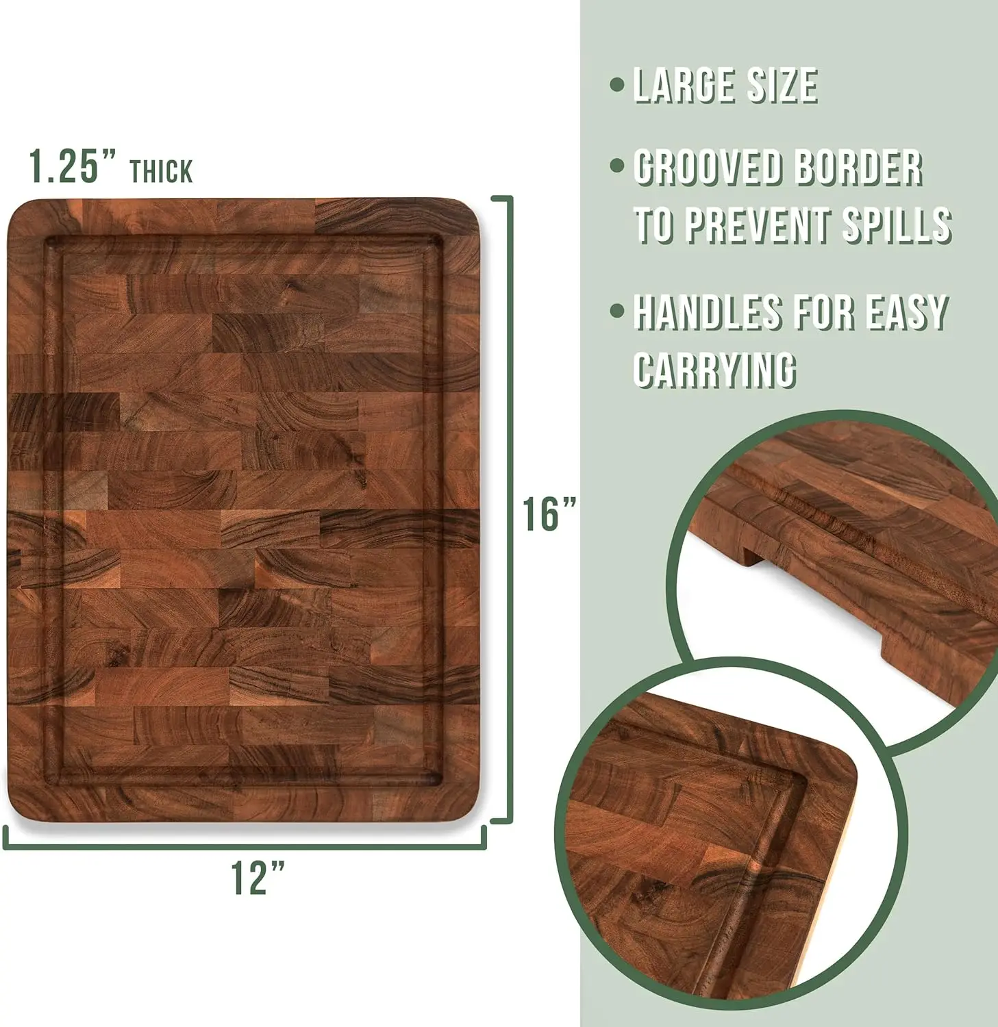 Large Acacia End Grain Wood Cutting Board With Juice Grooves And ...