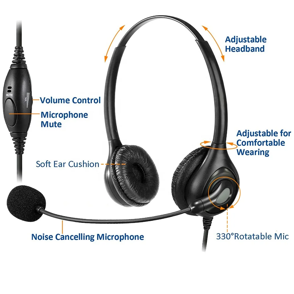 Rj9 Plug Call Center Telephone Headset With Microphone For Landline