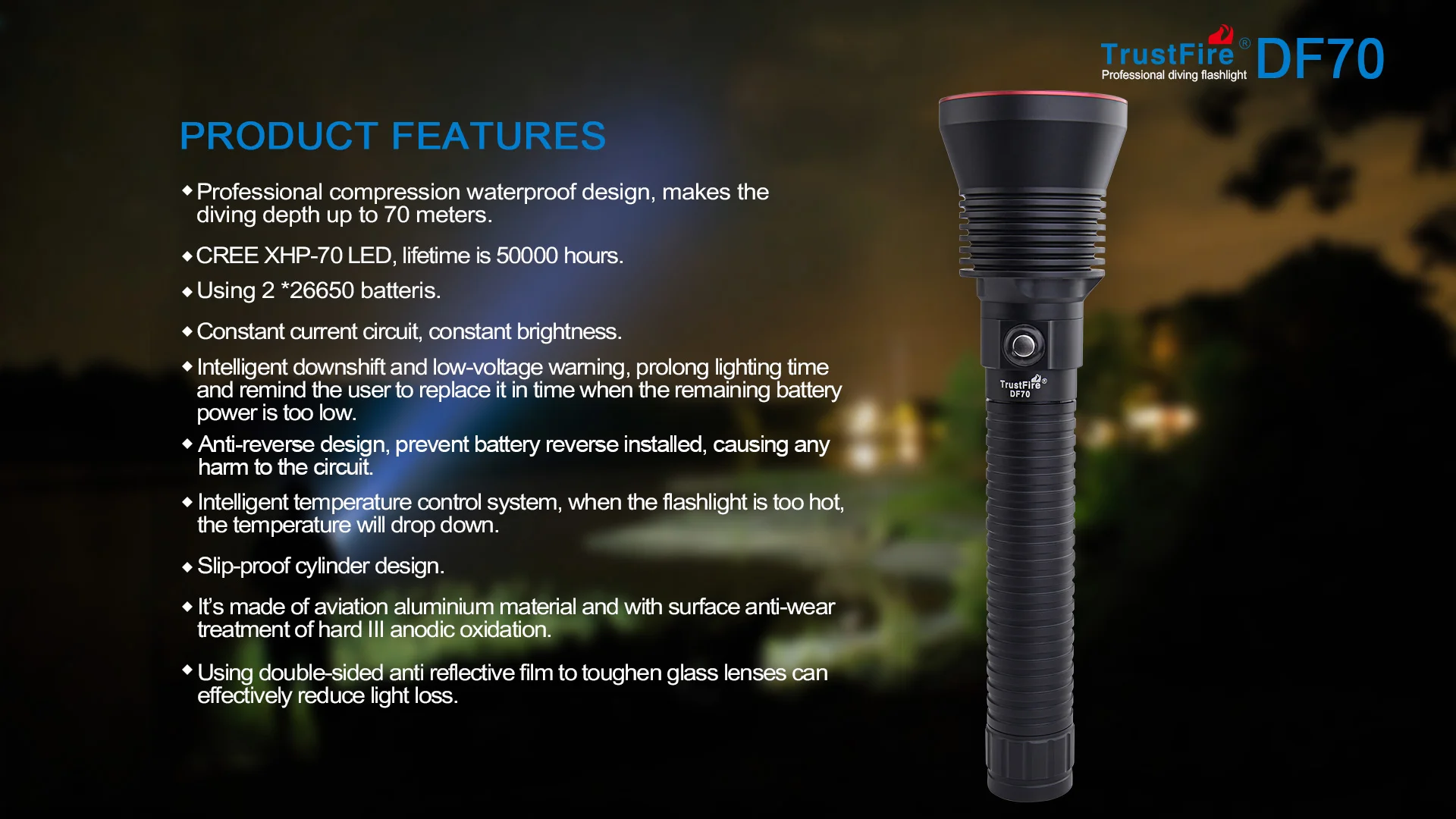 Powerful Diving Torch 3200 Lumen Trustfire Df70 Diving Led Flashlight 1