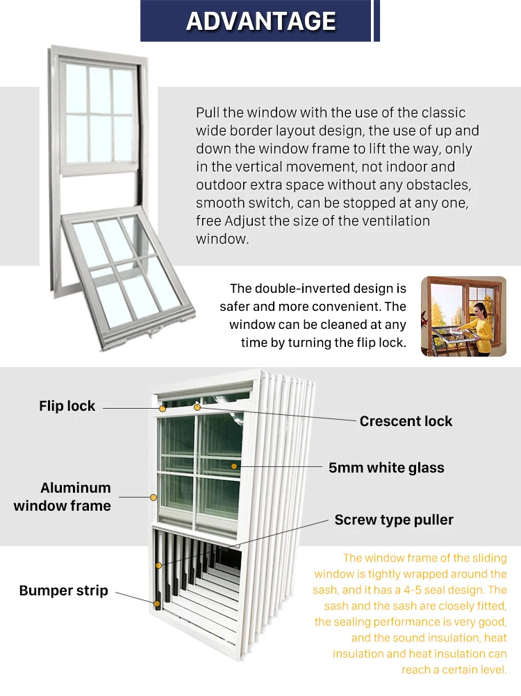 Two Track Aluminum Up Down Sliding Window Vertical Sliding Glass Window ...