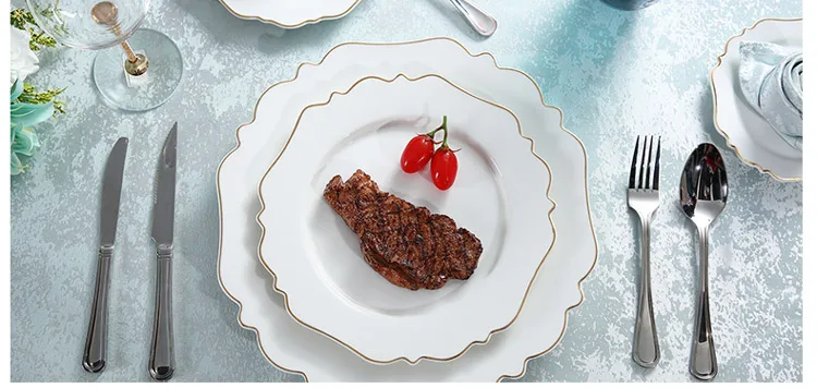 Hotel Restaurant Dinner Set Gold/ Silver Rim Porcelain Dinnerware Plate Set For Wedding