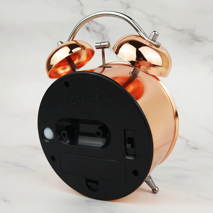 Rose Gold Finishing Home Decor Alarm Clock Twin Bells Metal Quartz Alarm Clock Fashion Table