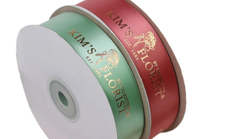 beautiful gold foil print solid color satin ribbon with logo