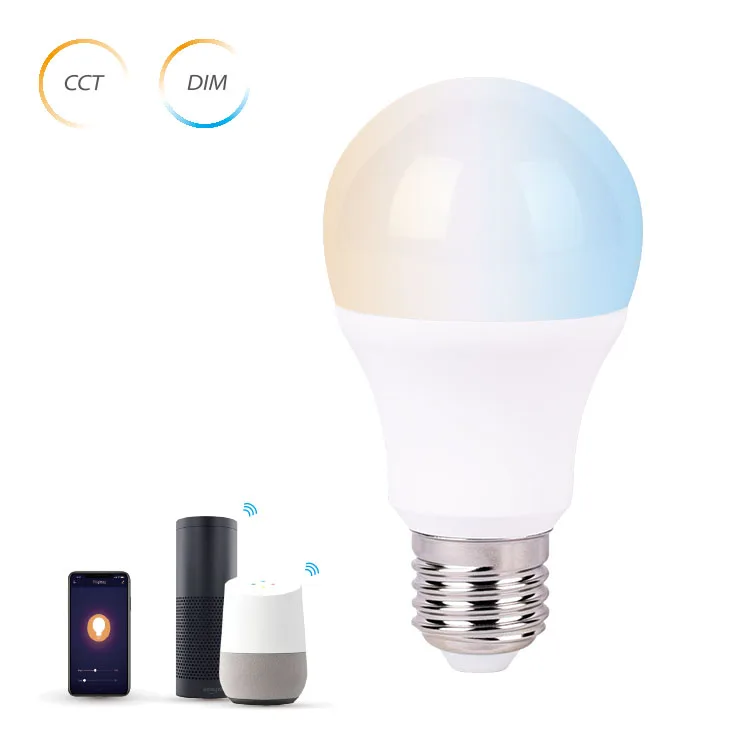 A60 E27 RGB Dimming CCT Adjustable Alexa Google Tmall Genie Voice APP Control 10W Wifi Smart LED Bulb Light