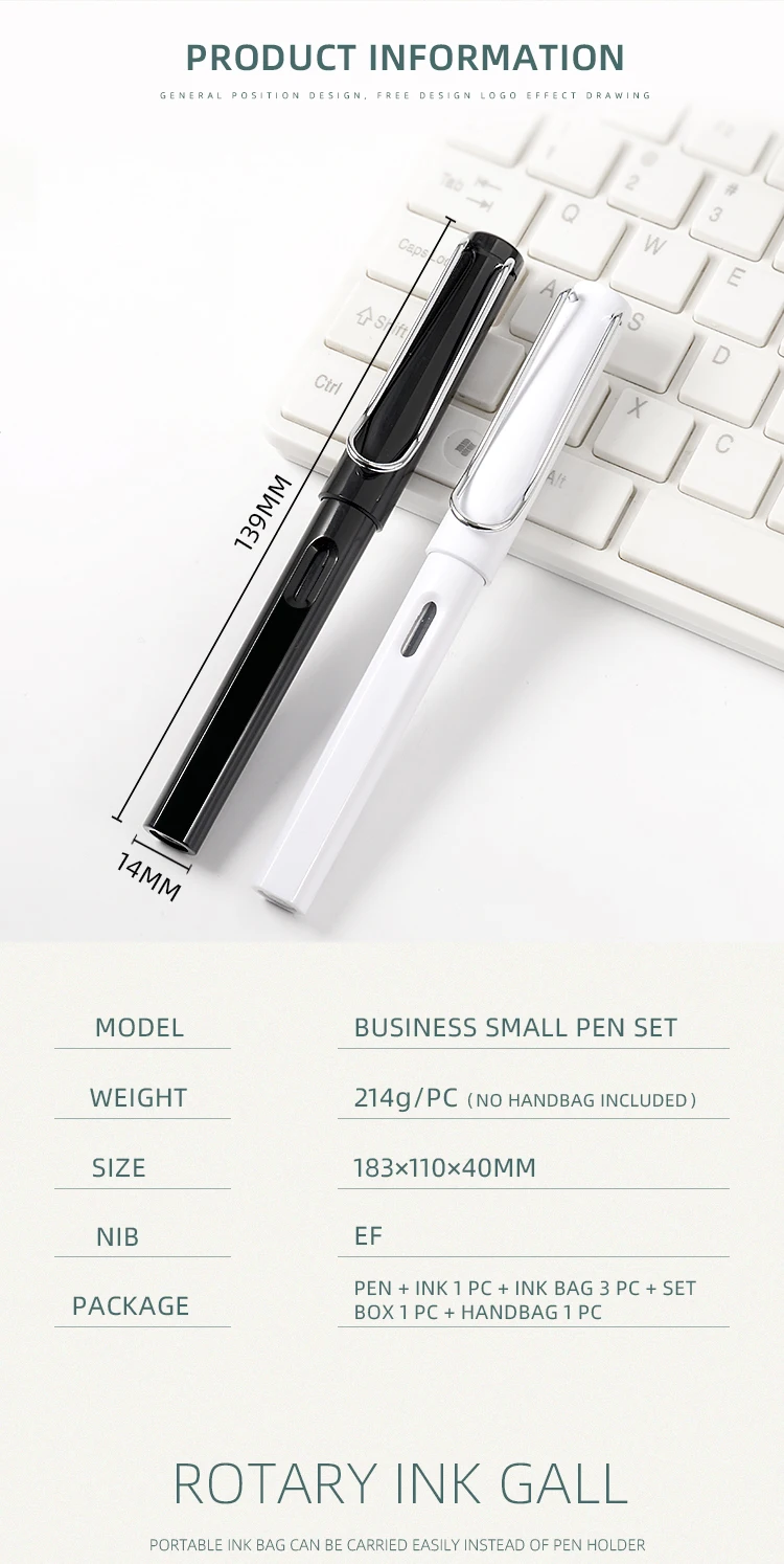 New Design Luxury Fountain Pen Set High Quality Custom Multiple Colors Plastic Fountain Pen With Ink Bottle For Business Gift Se