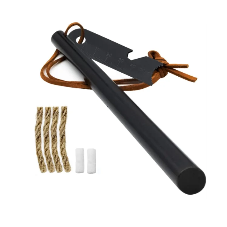 Emergency Fire Starter Survival Tool Ferro Rod Kit with Leather Neck Lanyard and Tinder Rope for Camping Hiking manufacture