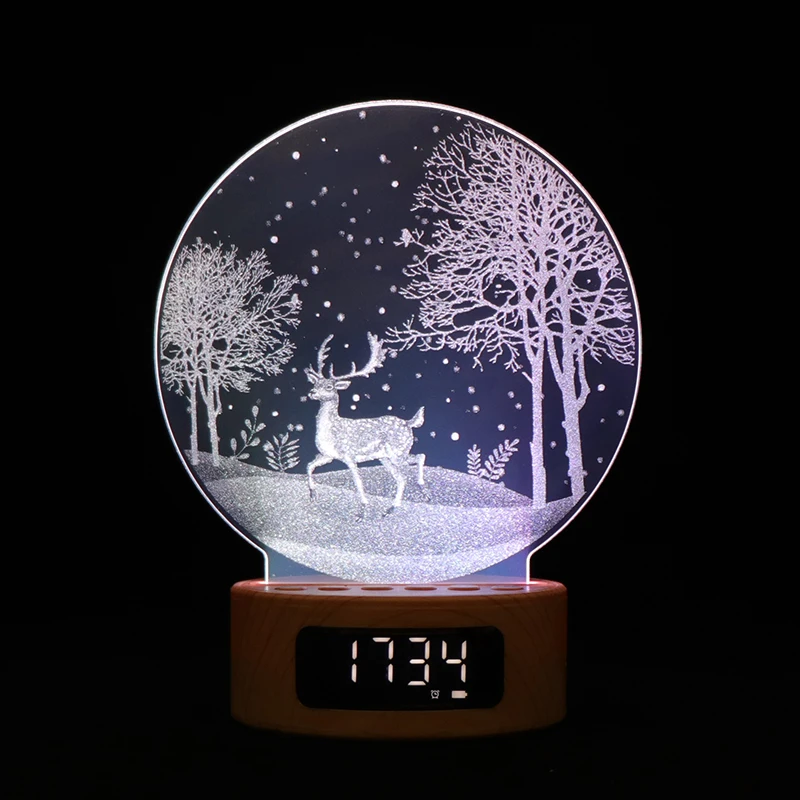 Decorative 3D Led Table Lamp 5V Usb RGB Led Night Lights With Speaker, Alarm Clock Desk Lamp