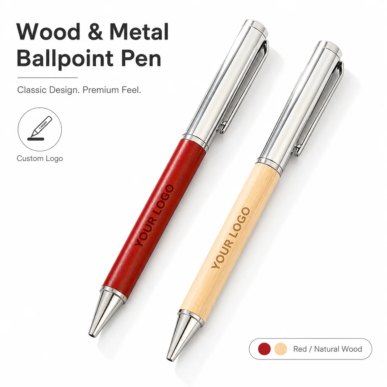 Custom Logo Wood Metal Ballpoint Pen Eco Friendly Promotional Executive Luxury Gift Pen for Office