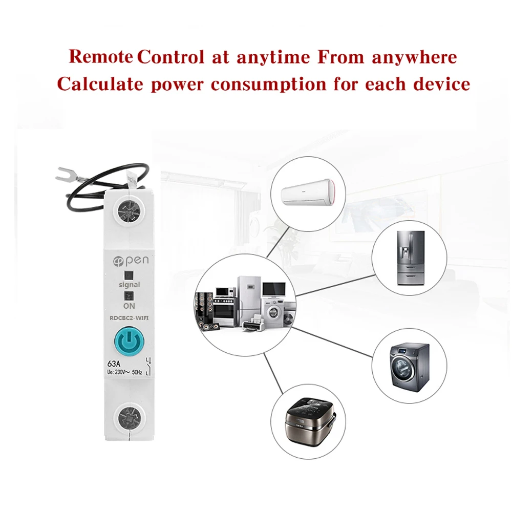 1P WiFI remote control compatible with Amanzon Alexa and Google home energy monitoring circuit breaker din rail switch