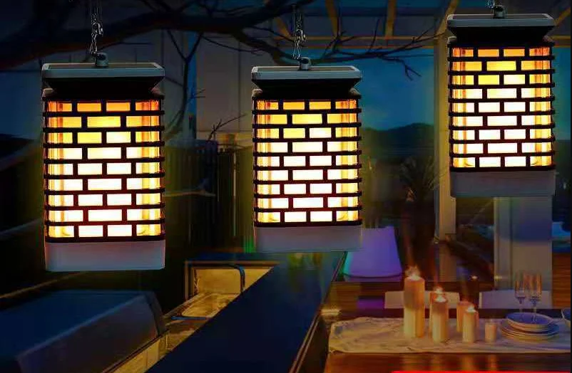 Outdoor Waterproof Garden Courtyard Solar Hanging Flame Lantern Lamp Landscape Lights LED