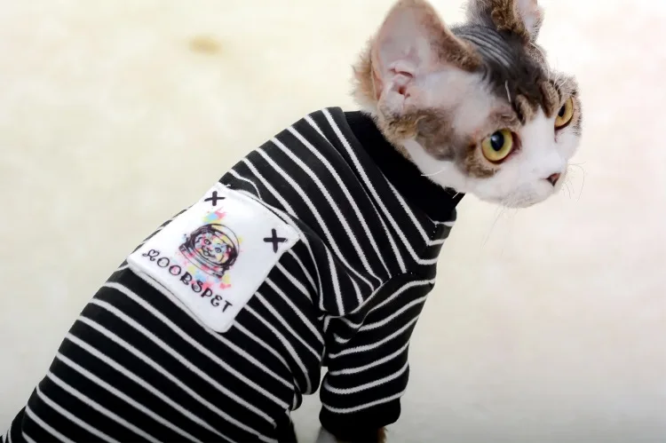 Fashion Striped Cat Clothes Cotton Eco-friendly Anti-Hair New Year's Cat Coat Sweatershirt
