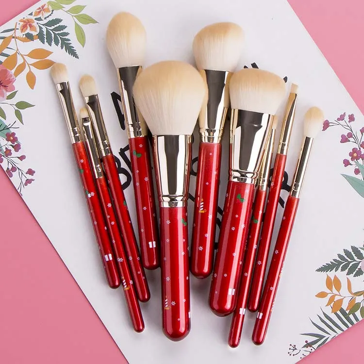 Hzm 10pcs Kaci Jay Christmas Series Makeup Brushes Set Red Wood Handle White High Quality Synthetic Hair Cosmetic Brush Kit Buy Christmas Makeup Brushes Set Kaci Jay Series Makeup Brushes Makeup Brush Private