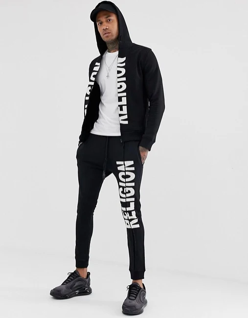 Wording Printed Zip Tracksuit With Logo Print In Black Latest ...