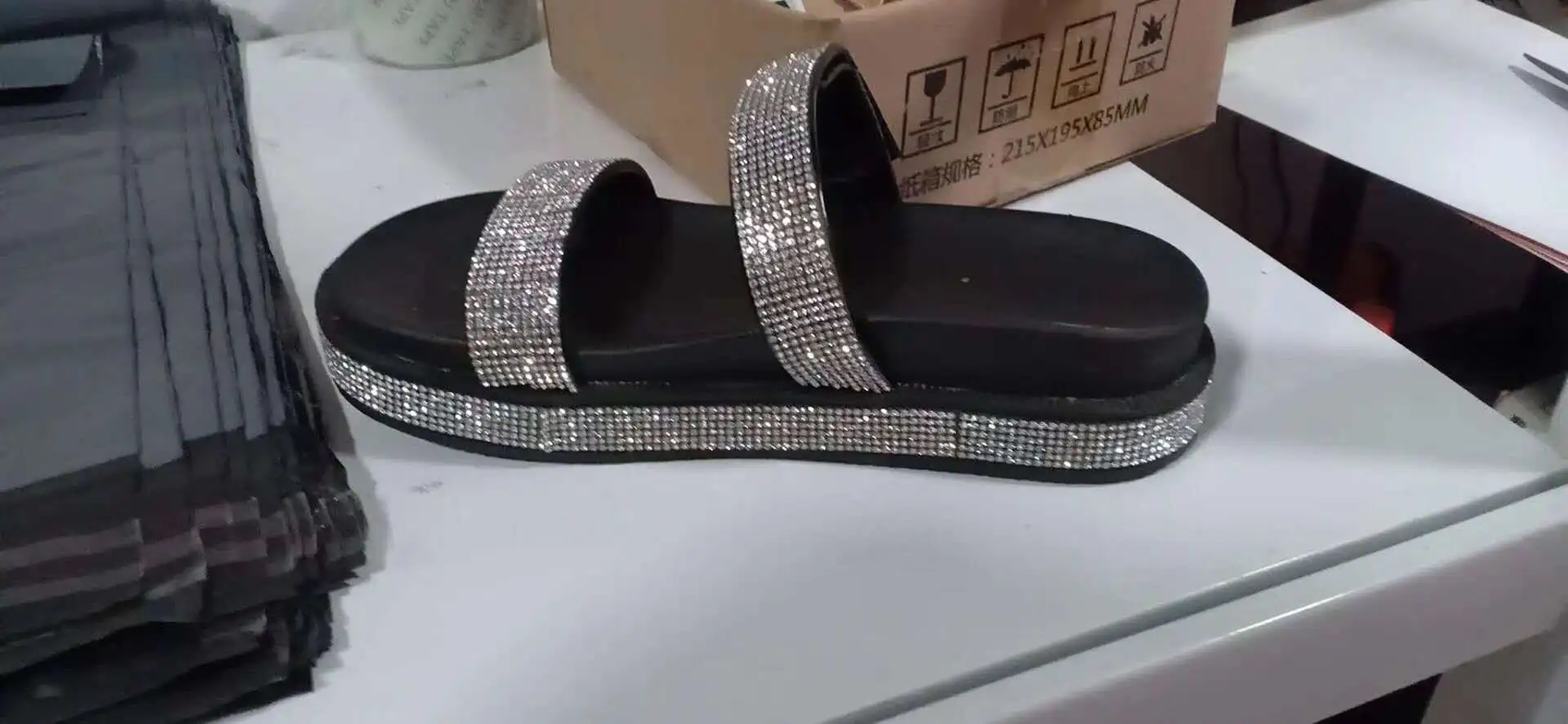 Womens Summer Rhinestone Glitter Strappy Platform Waterproof Slides Big Size Multi Colors For 7021