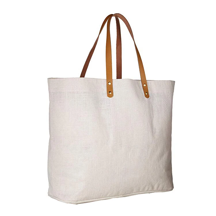 生态友好定制购物手提袋黄麻袋购物麻袋大麻沙滩包与亮片