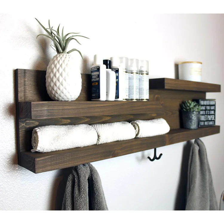 Farmhouse 32x12x3.5 inches bathroom floating wall shelves with Towel Hooks